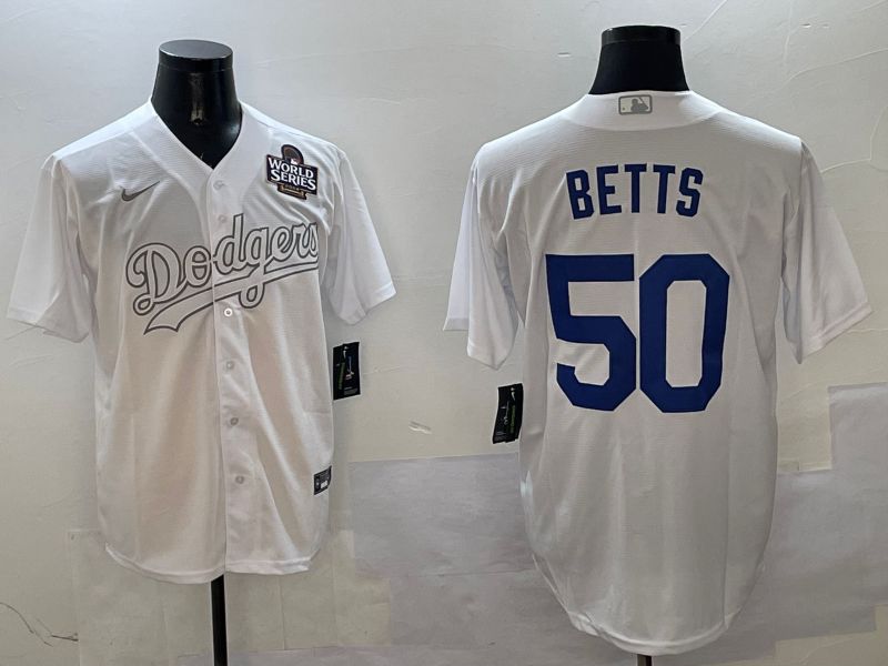 Men Los Angeles Dodgers #50 Betts White Fashion Edition Game 2025 Nike MLB Jersey style 5